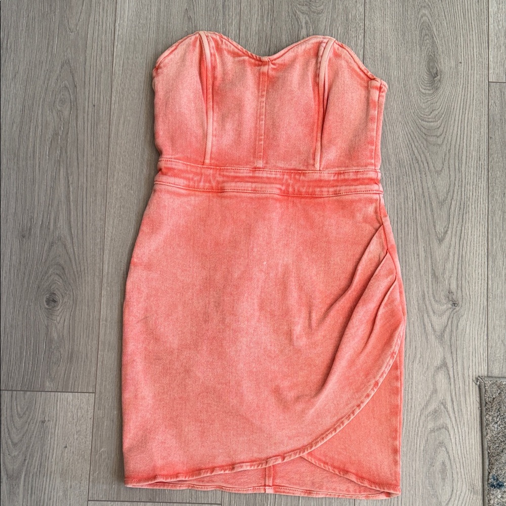 Flying Tomato Coral Strapless Denim Dress